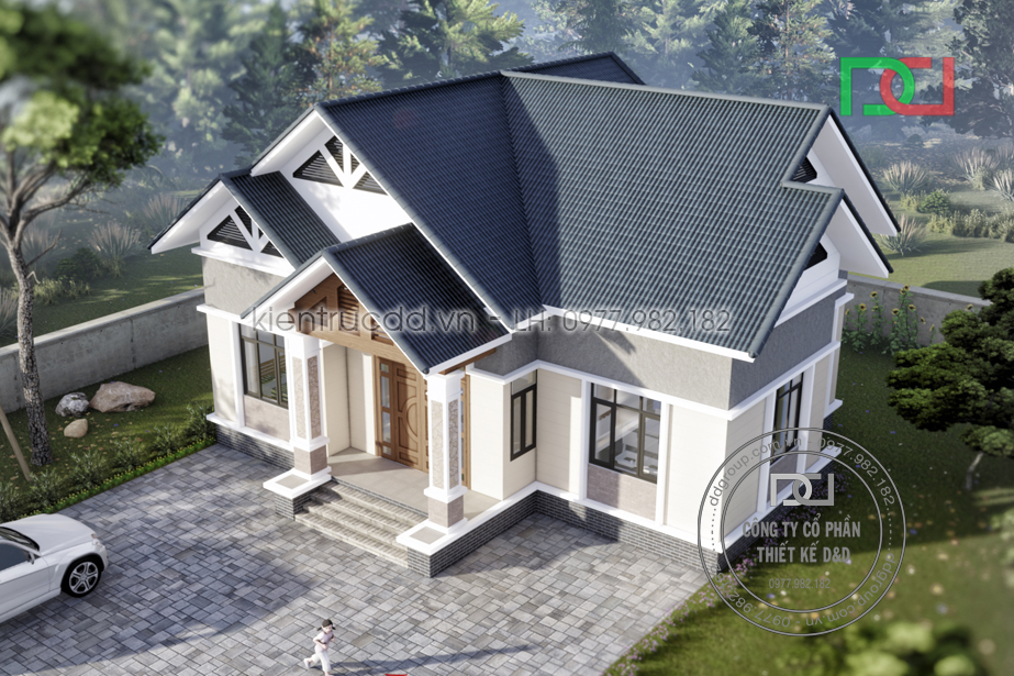 Thiết kế nhà vườn mái thái 1 trệt 1 lầu ở Phan Rang đẹp M343